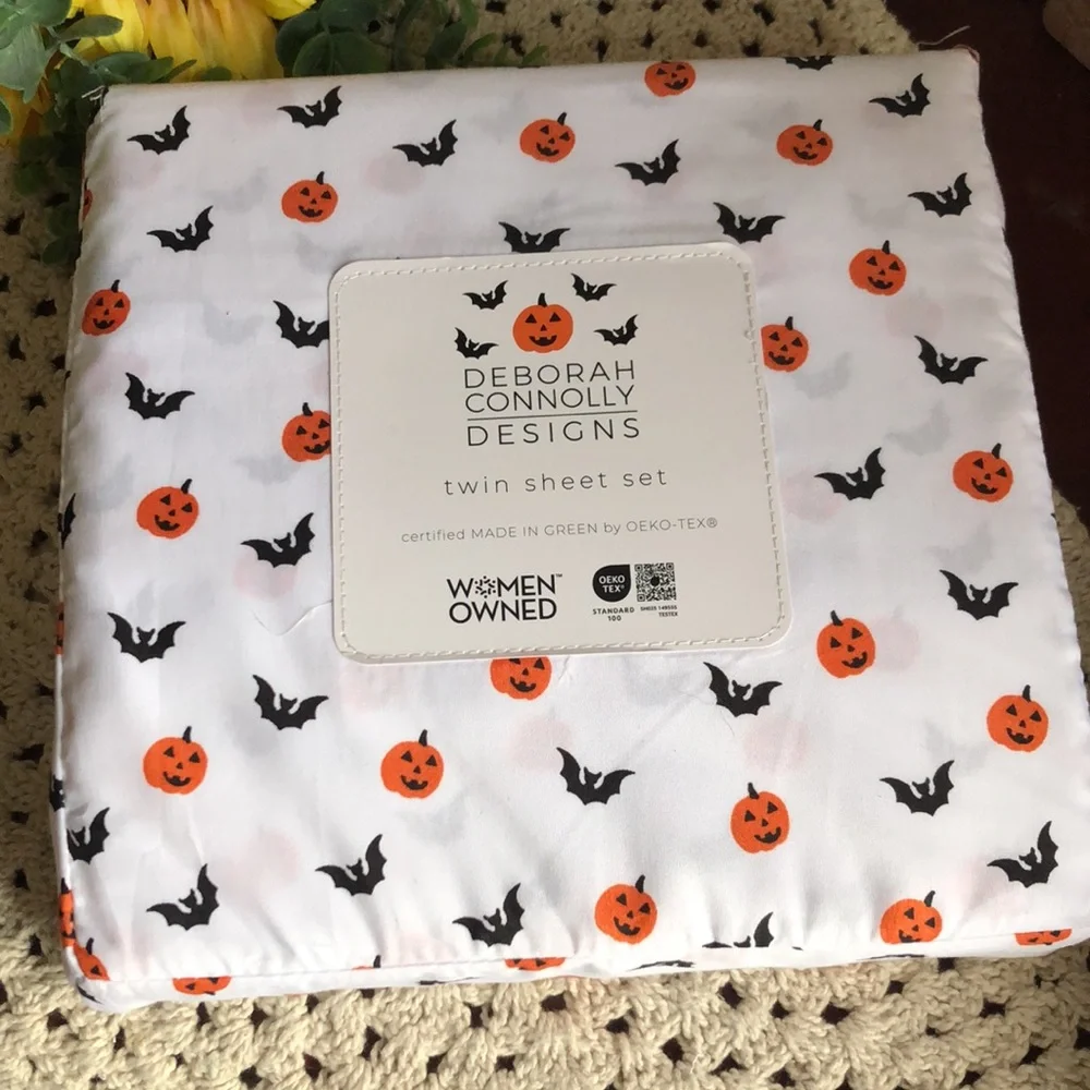 Deborah Connolly HALLOWEEN Pumpkin & Bat TWIN Sheet Set